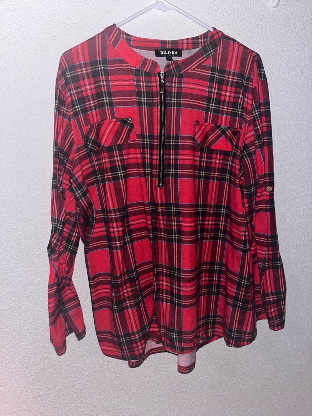 Women’s Dilisha XXL Stylish Red Plaid Long Sleeve Top